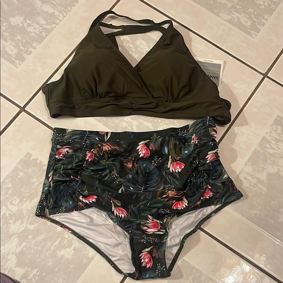 Olive Green Floral Women's Swim Set - Picture 2 of 9
